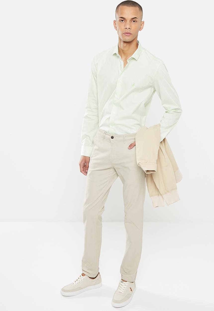 POLO - Men slim fit plain ls shirt - lt green