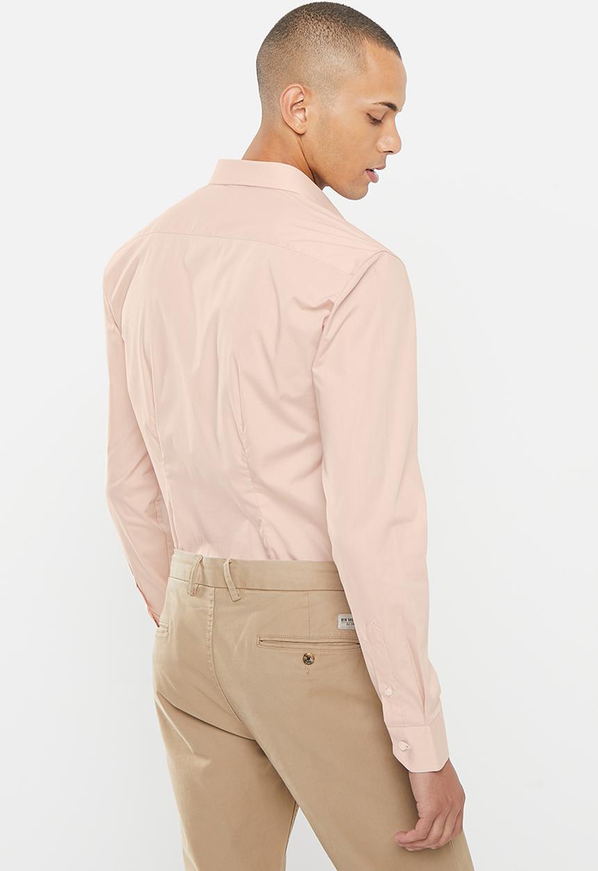 POLO - Men slim fit plain ls shirt - pink