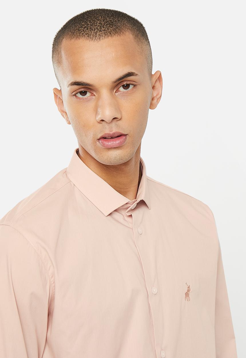 POLO - Men slim fit plain ls shirt - pink