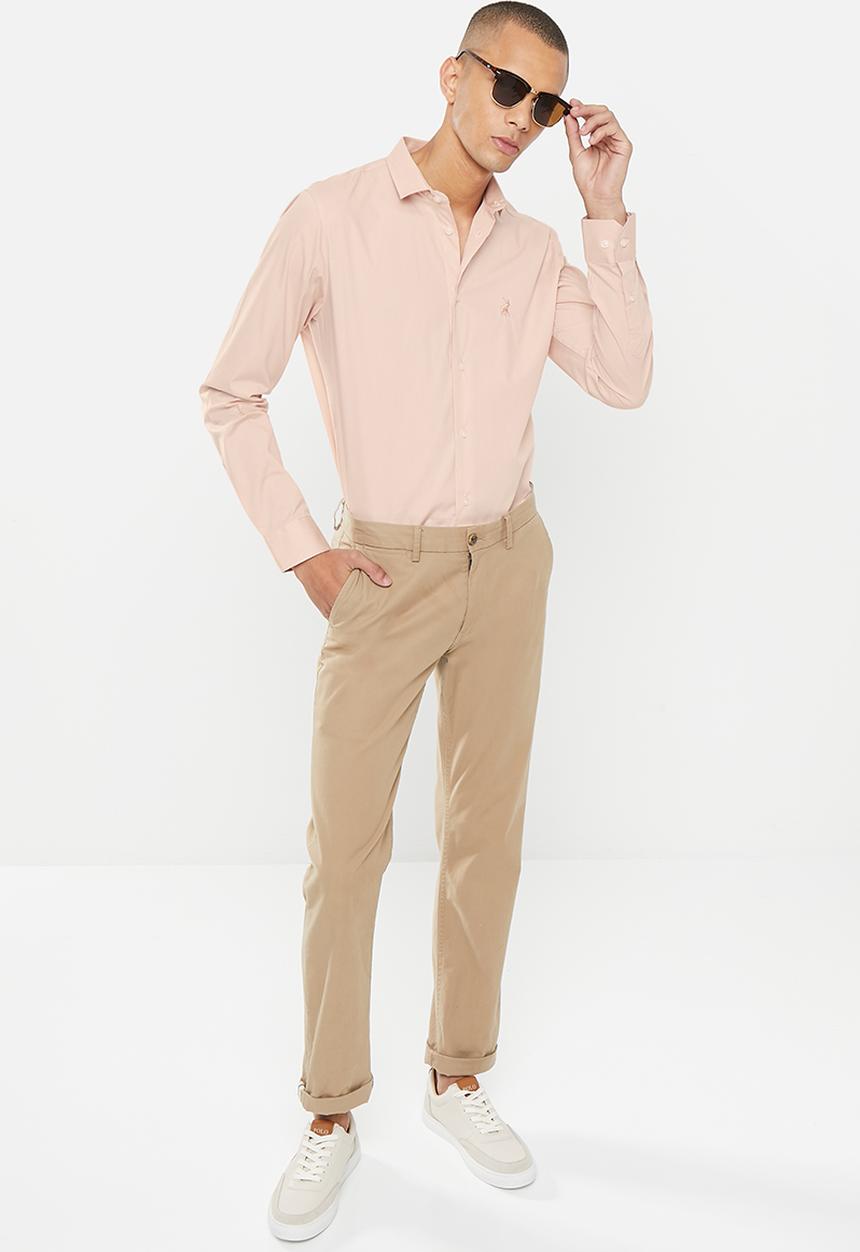 POLO - Men slim fit plain ls shirt - pink