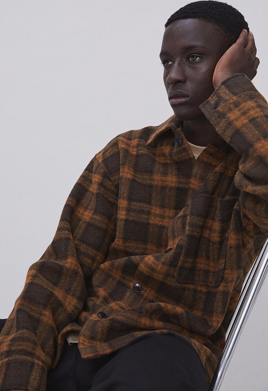 H&M - Relaxed fit overshirt - dark brown/checked