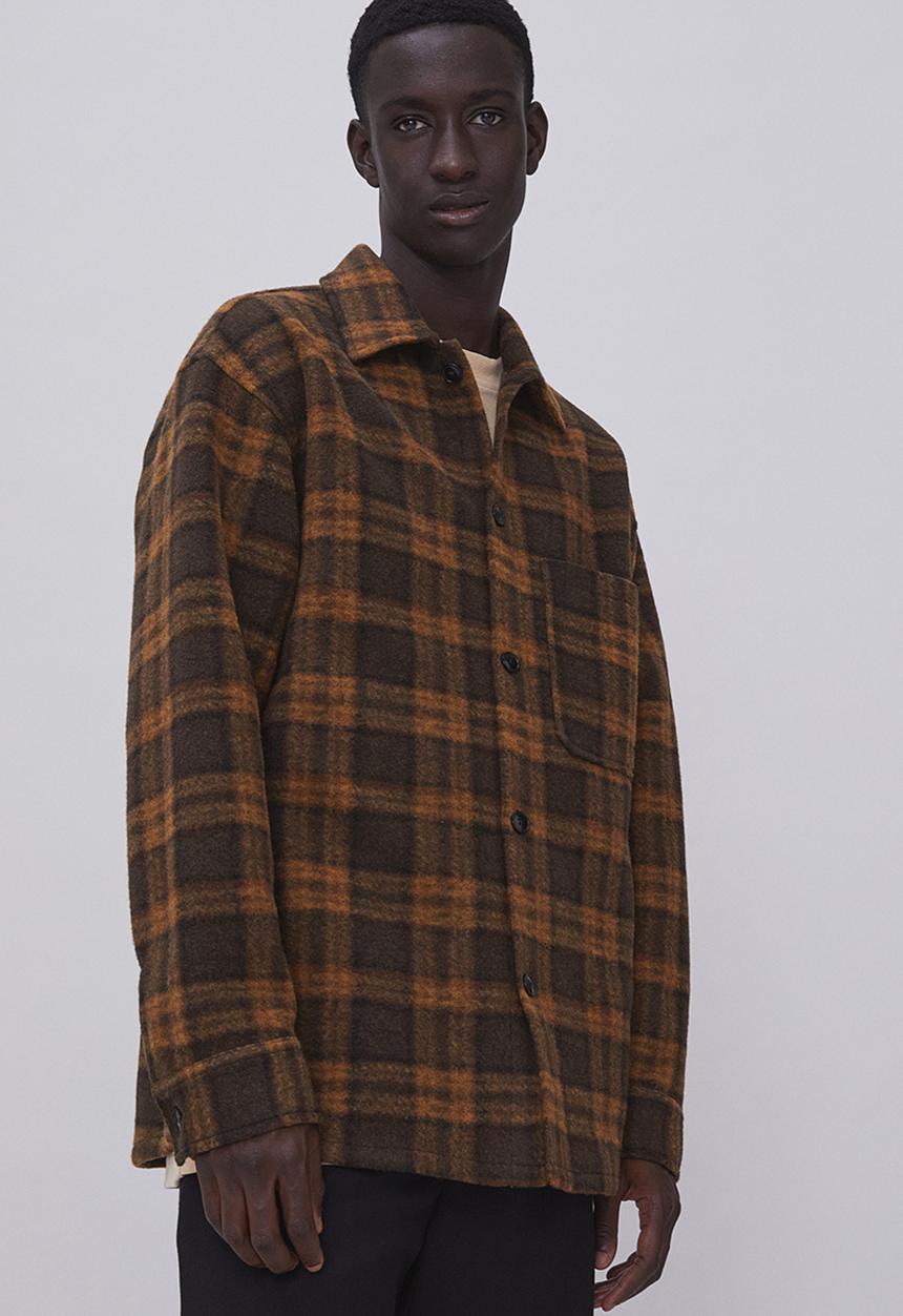 H&M - Relaxed fit overshirt - dark brown/checked