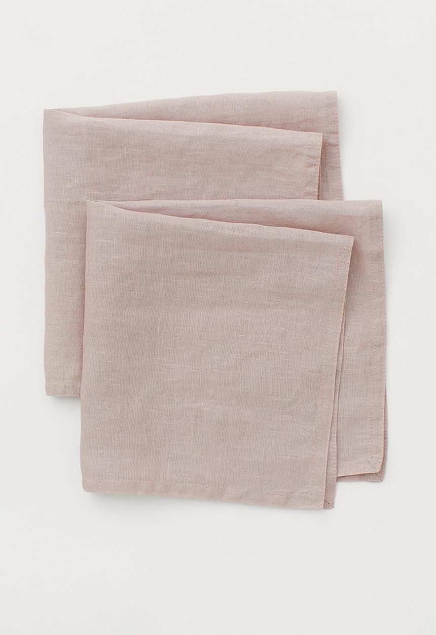 H&M - 2-pack linen napkins - pink/beige