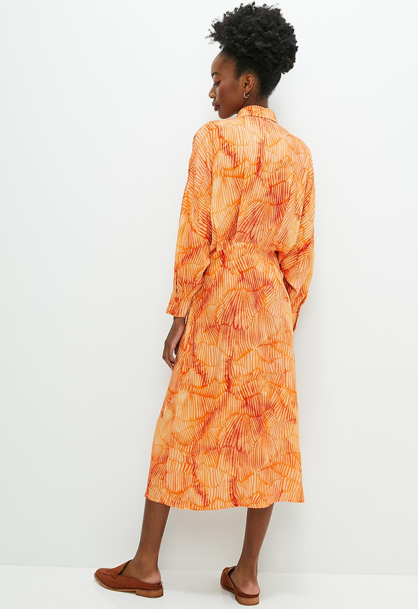 edit - Dolman sleeve printed shirt dress - tan natures texture