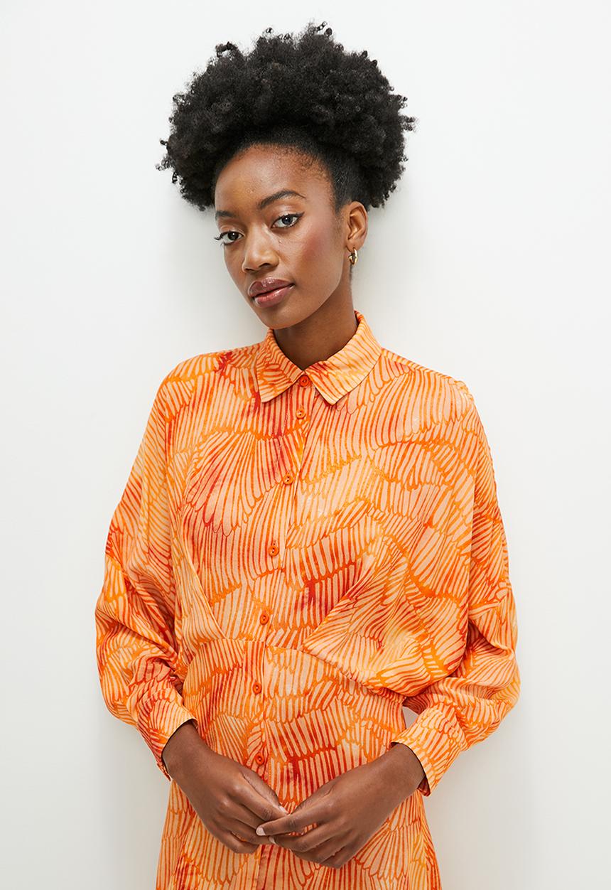 edit - Dolman sleeve printed shirt dress - tan natures texture
