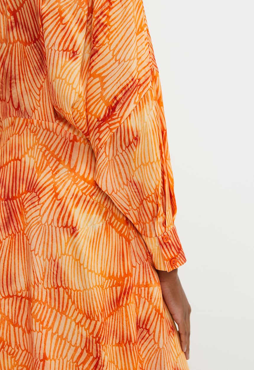 edit - Dolman sleeve printed shirt dress - tan natures texture
