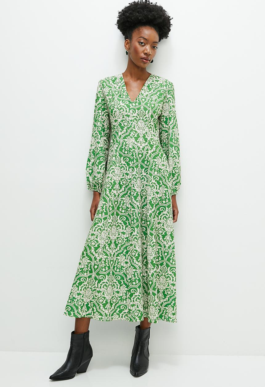 edit - Printed paneled fit and flare maxi dress - oriental floral