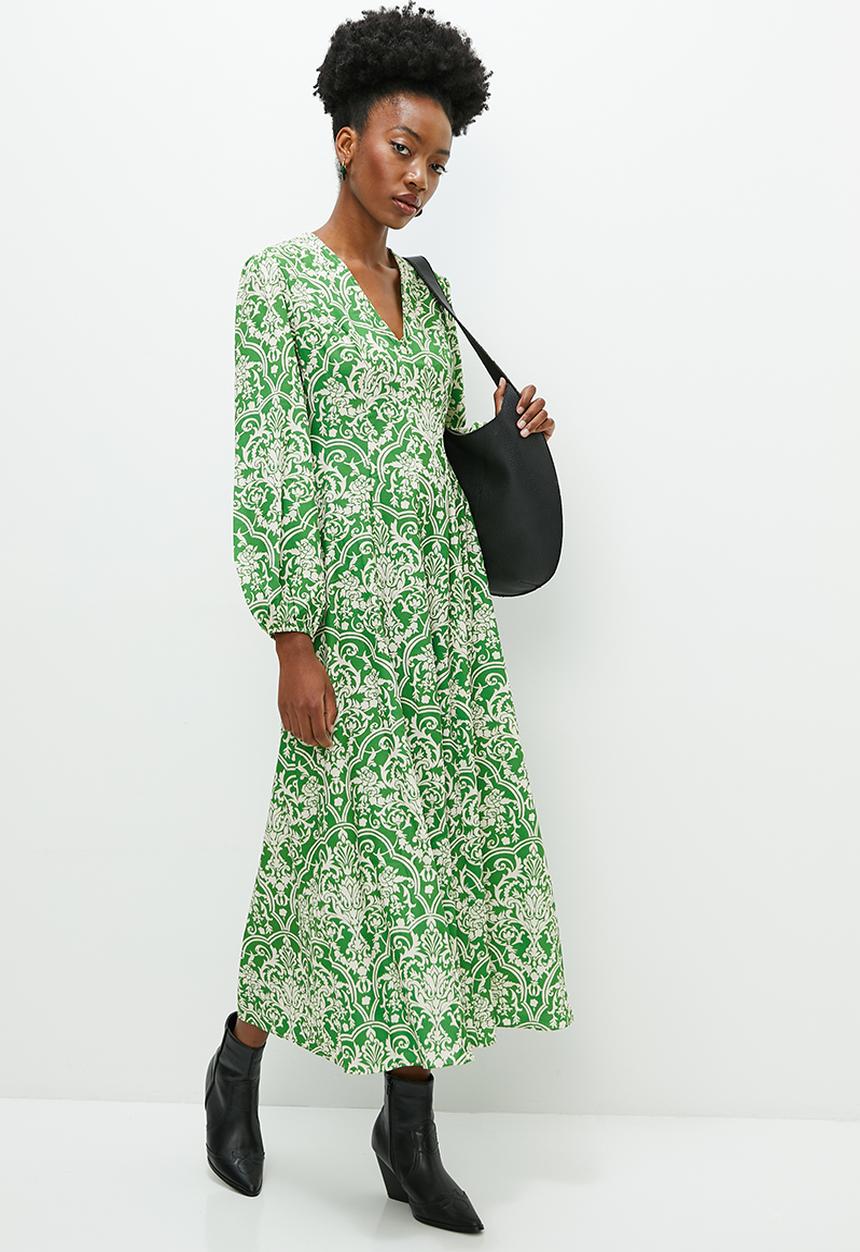 edit - Printed paneled fit and flare maxi dress - oriental floral
