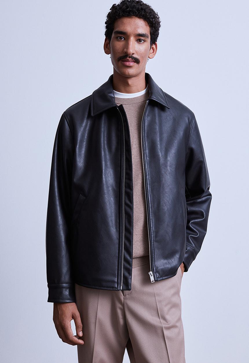 H&M - Imitation leather jacket - black