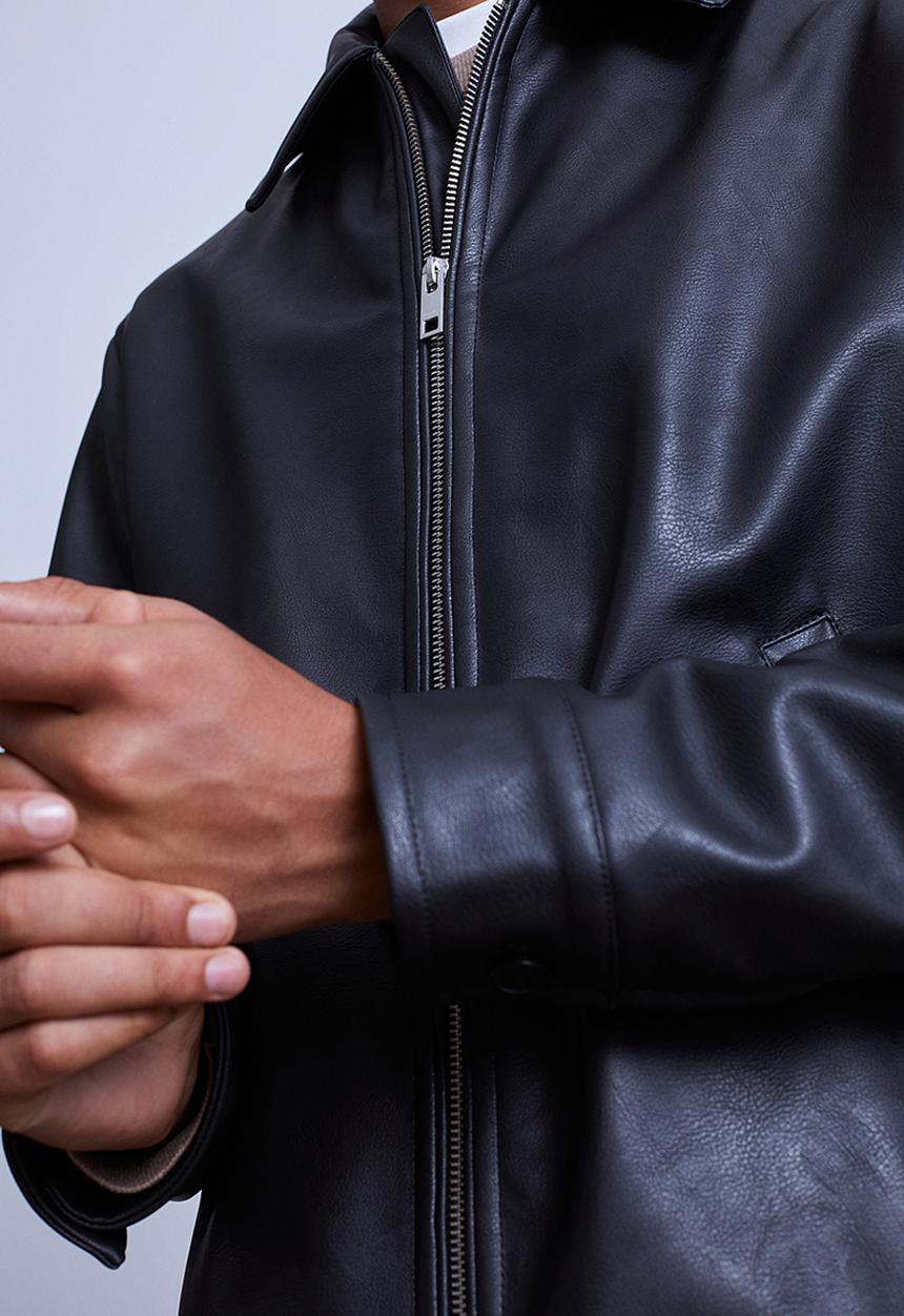 H&M - Imitation leather jacket - black