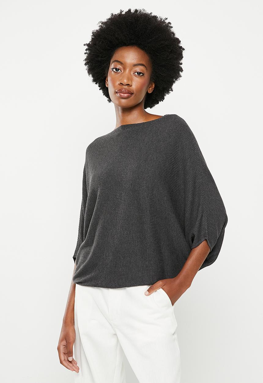 Noisy May - New behave batsleeve pullover knit - dark grey