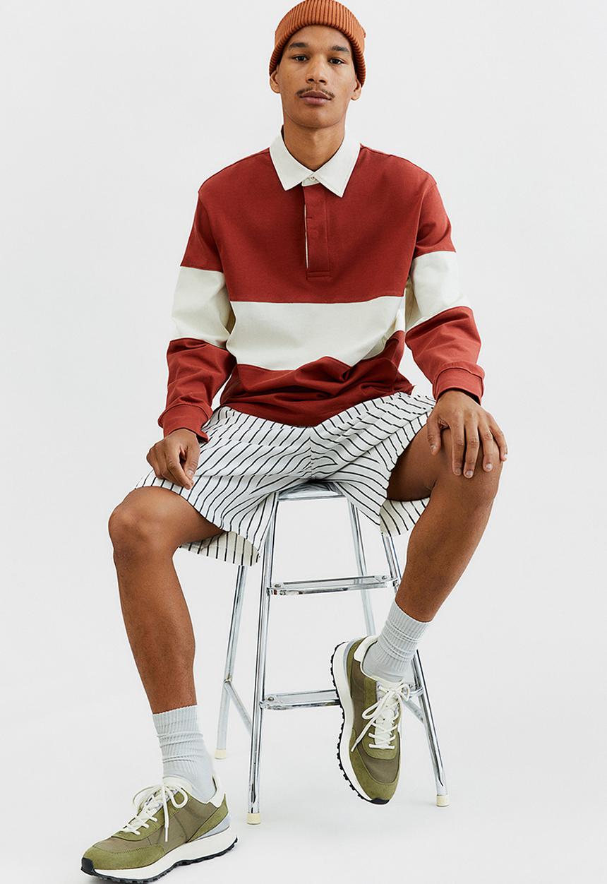 H&M - Relaxed fit rugby shirt - rust brown/cream