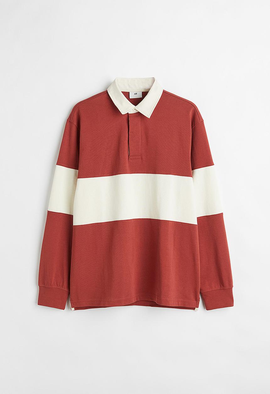 H&M - Relaxed fit rugby shirt - rust brown/cream