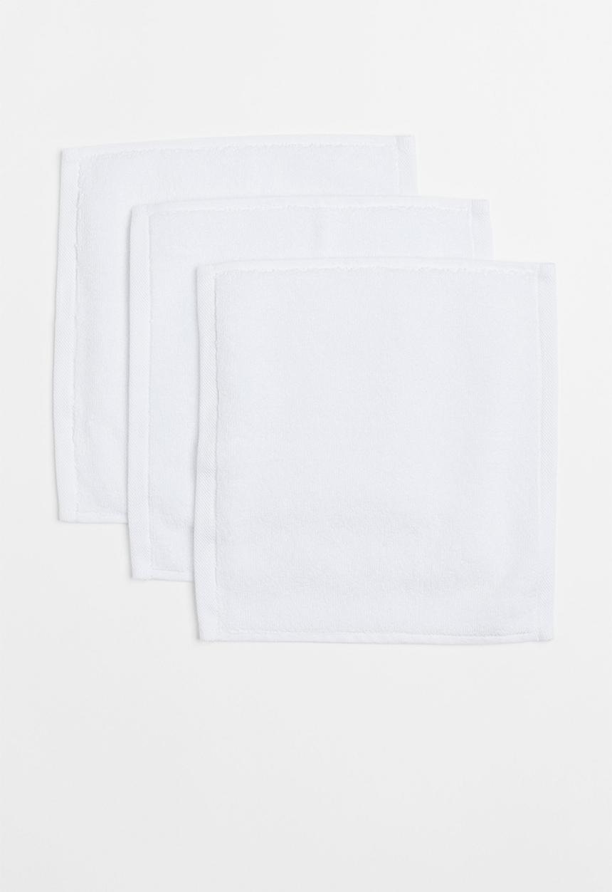 H&M - 3-pack cotton terry flannels - white