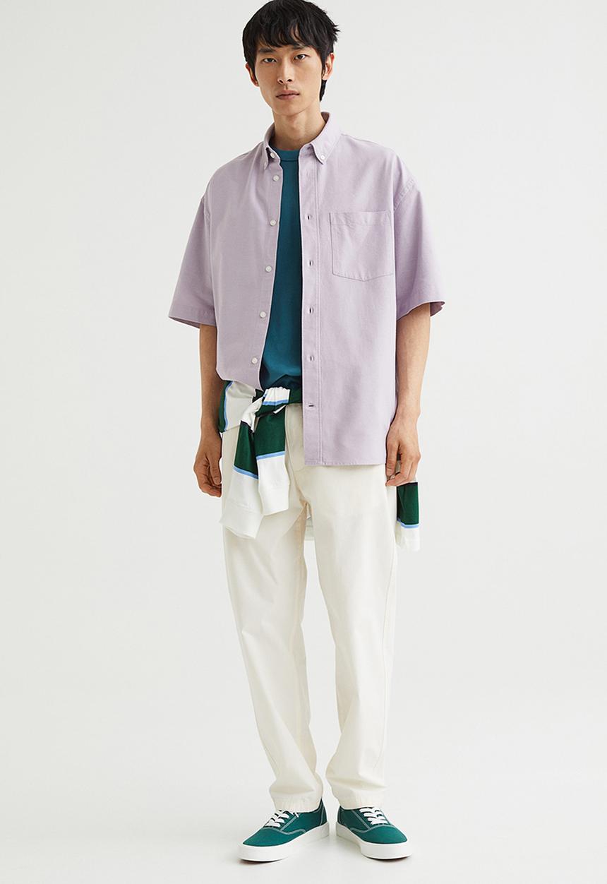 H&M - Oversized fit short sleeved oxford shirt - light purple
