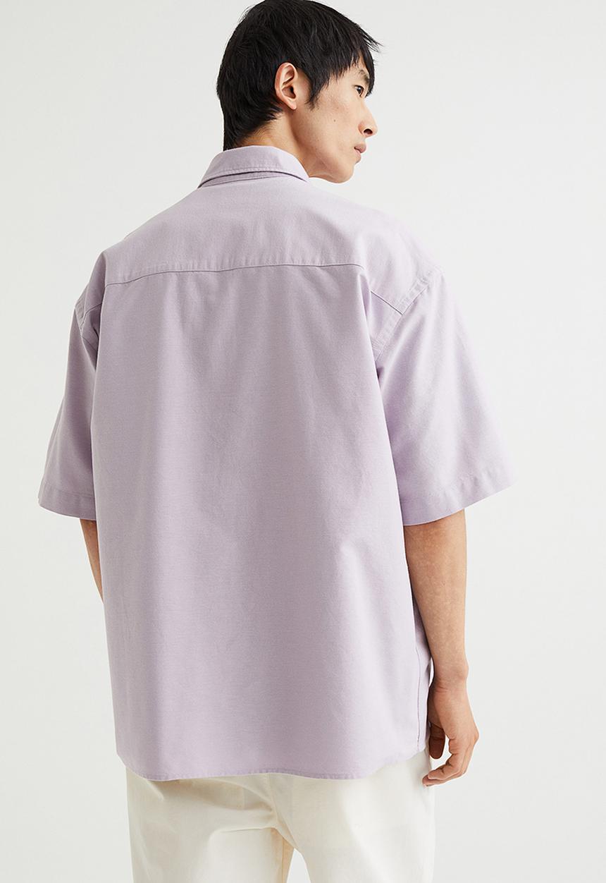 H&M - Oversized fit short sleeved oxford shirt - light purple