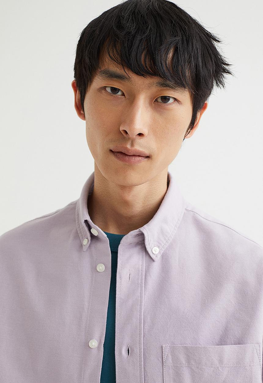 H&M - Oversized fit short sleeved oxford shirt - light purple