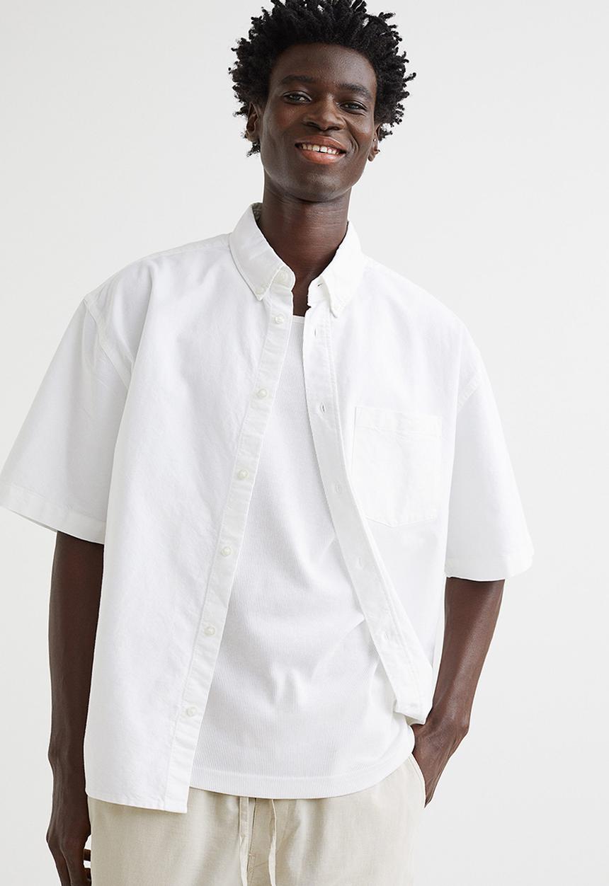 H&M - Oversized fit short sleeved oxford shirt - white
