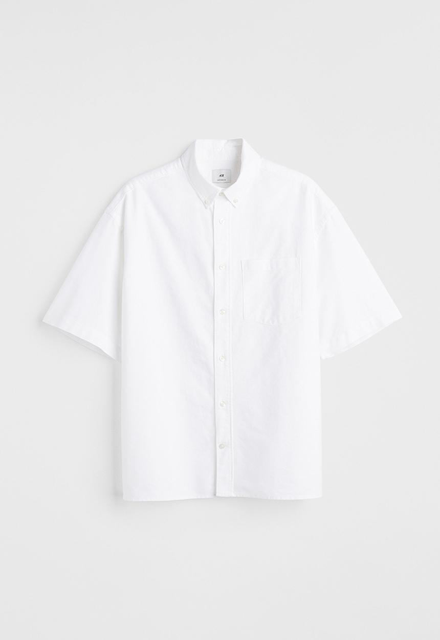 H&M - Oversized fit short sleeved oxford shirt - white