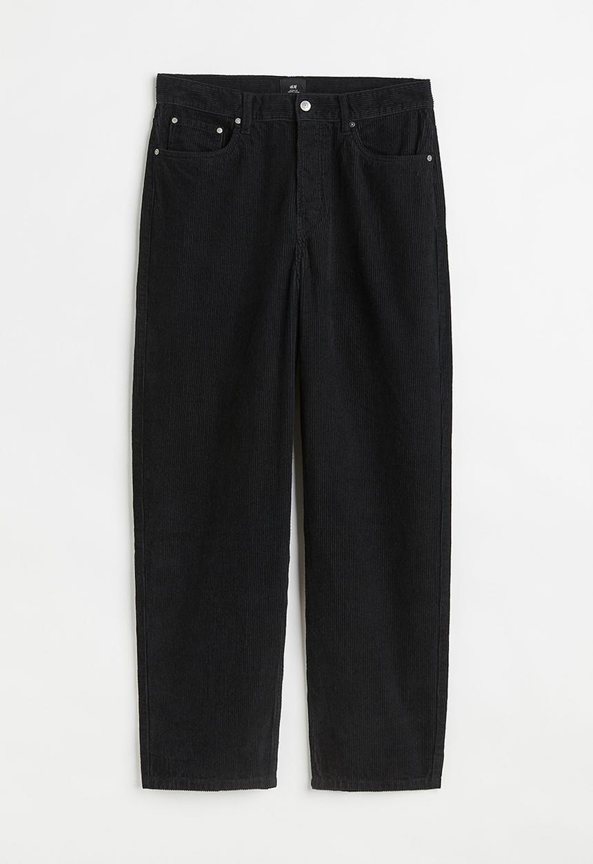 H&M - Loose fit corduroy trousers - black
