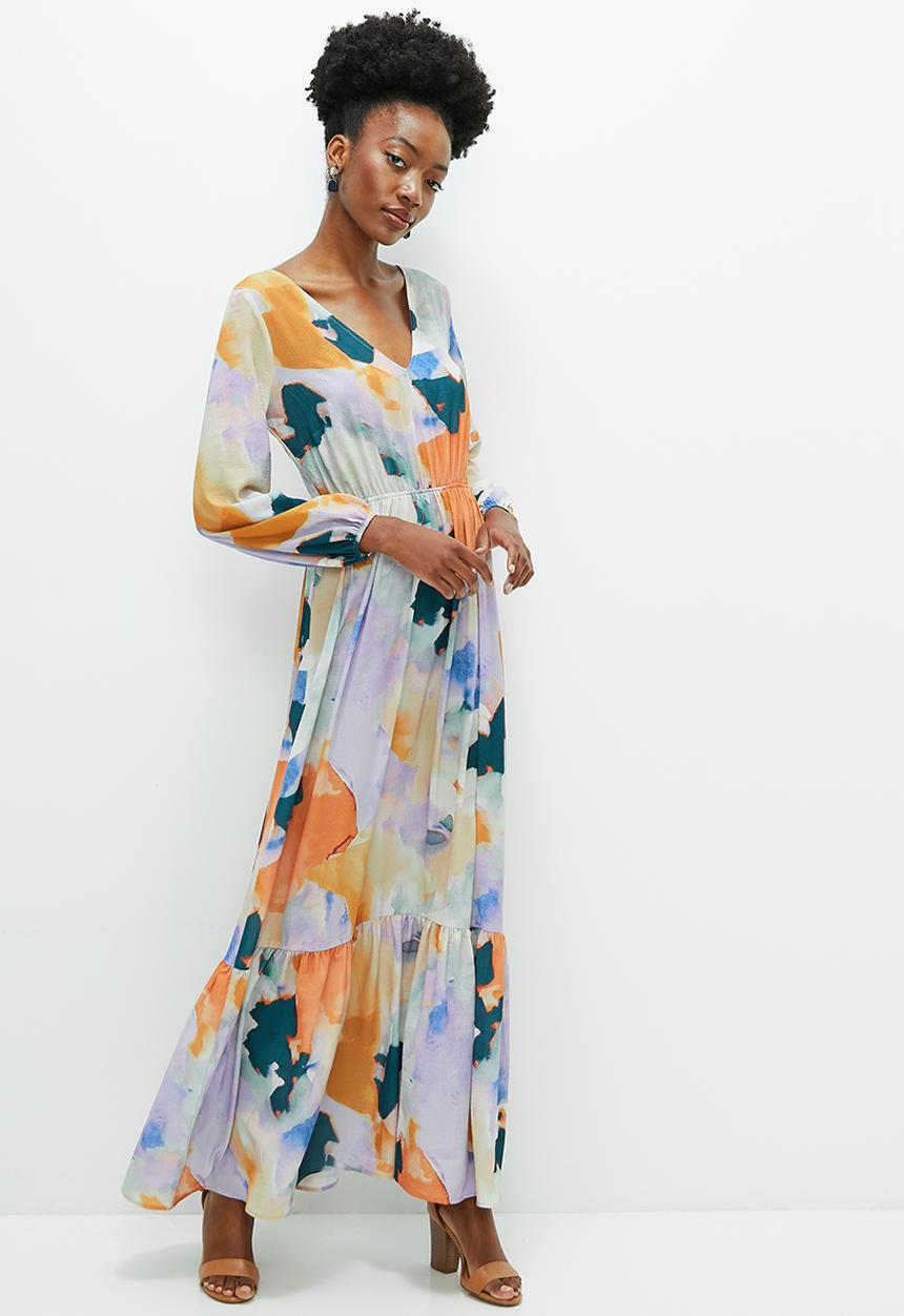 edit - Open back detail maxi - watercolour print