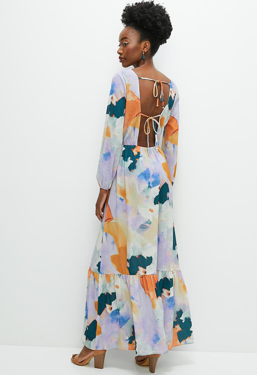 edit - Open back detail maxi - watercolour print