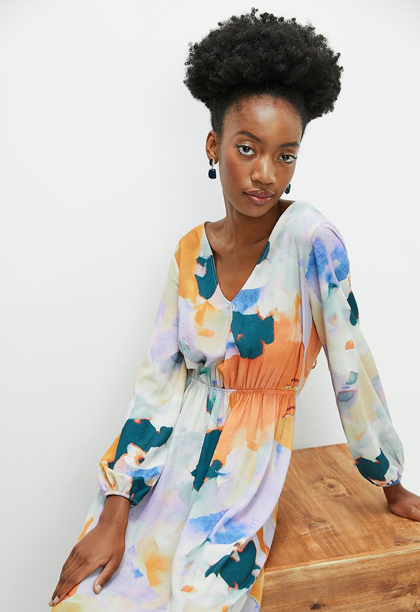 edit - Open back detail maxi - watercolour print