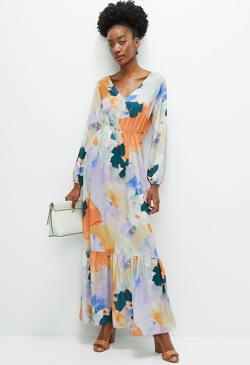 edit - Open back detail maxi - watercolour print