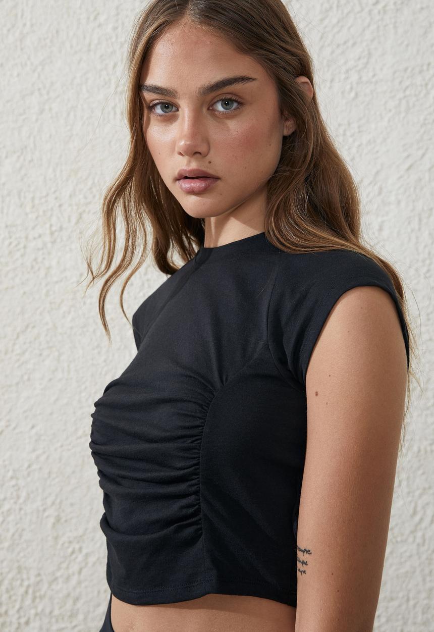 Cotton On - Gathered open back tee - black