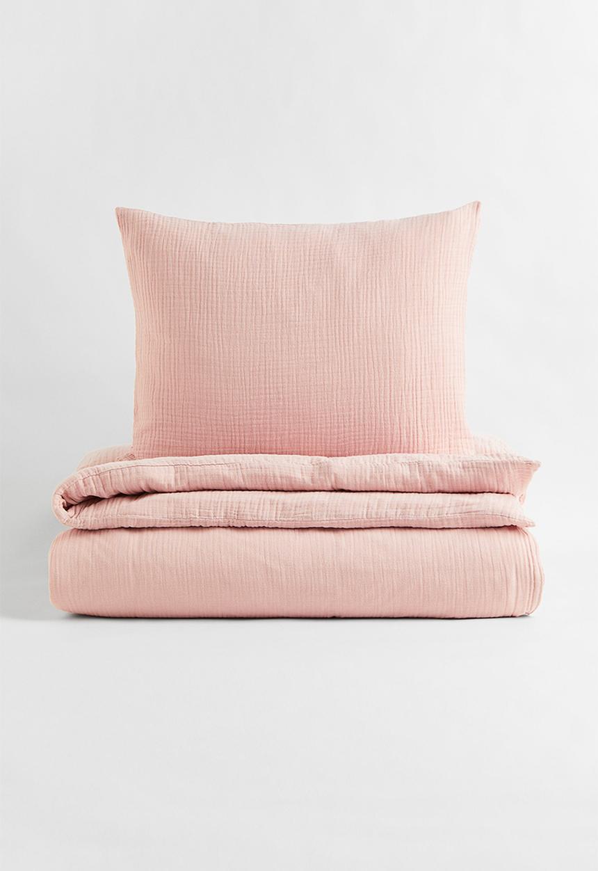 H&M - Muslin single duvet cover set - pink