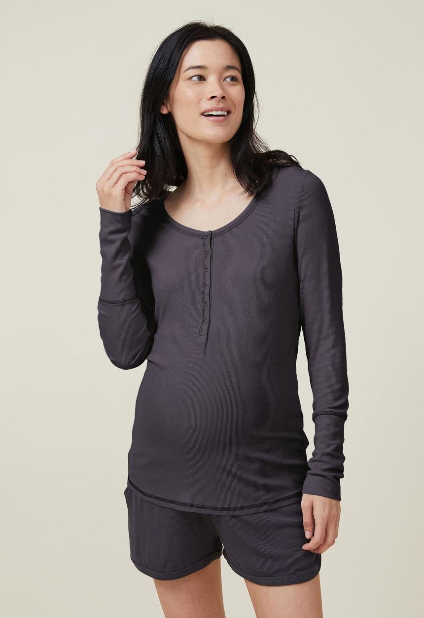 Cotton On - Sleep recovery maternity long sleeve - black rib