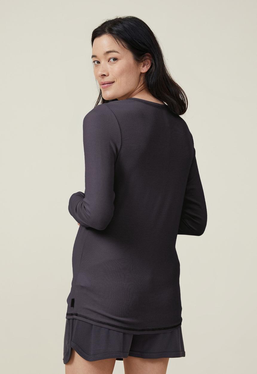 Cotton On - Sleep recovery maternity long sleeve - black rib