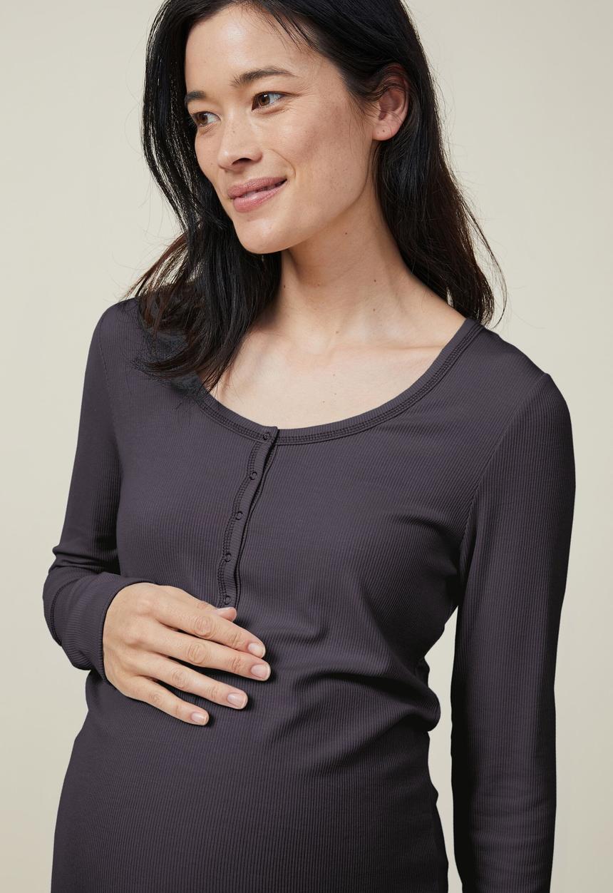 Cotton On - Sleep recovery maternity long sleeve - black rib