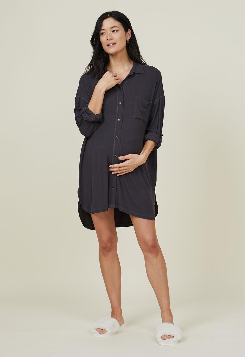 Cotton On - Sleep recovery maternity long sleeve - black rib