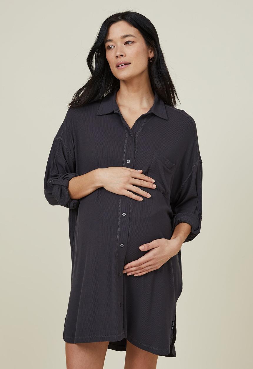 Cotton On - Sleep recovery maternity long sleeve - black rib