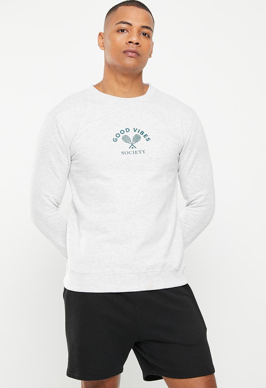 Cotton On - Graphic crew fleece - white marle/good vibes society