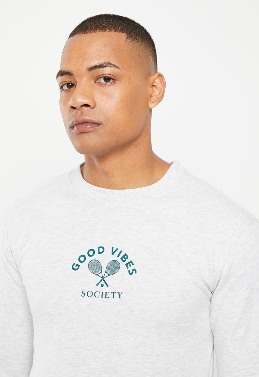 Cotton On - Graphic crew fleece - white marle/good vibes society