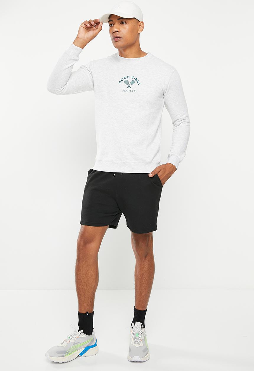 Cotton On - Graphic crew fleece - white marle/good vibes society