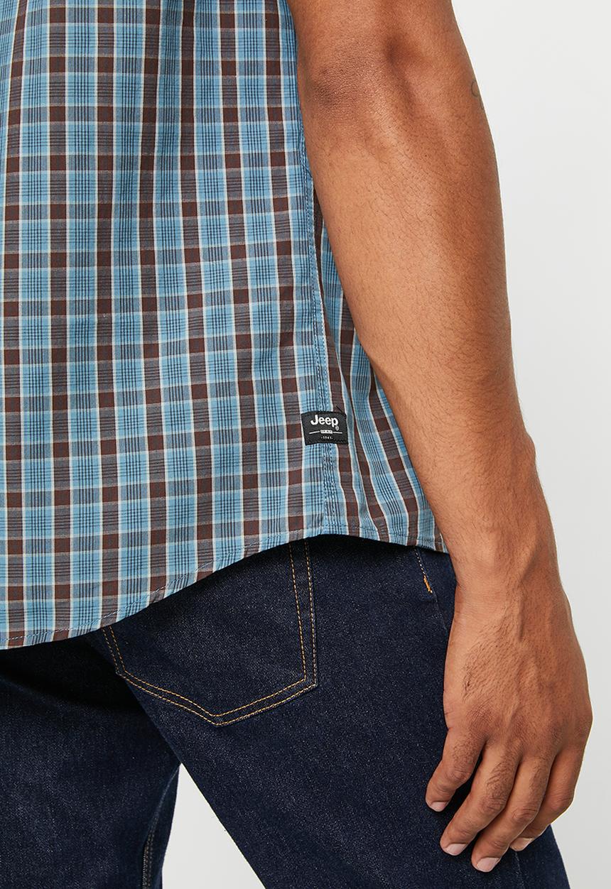 JEEP - Short sleeve yarn dyed check - brown/blue