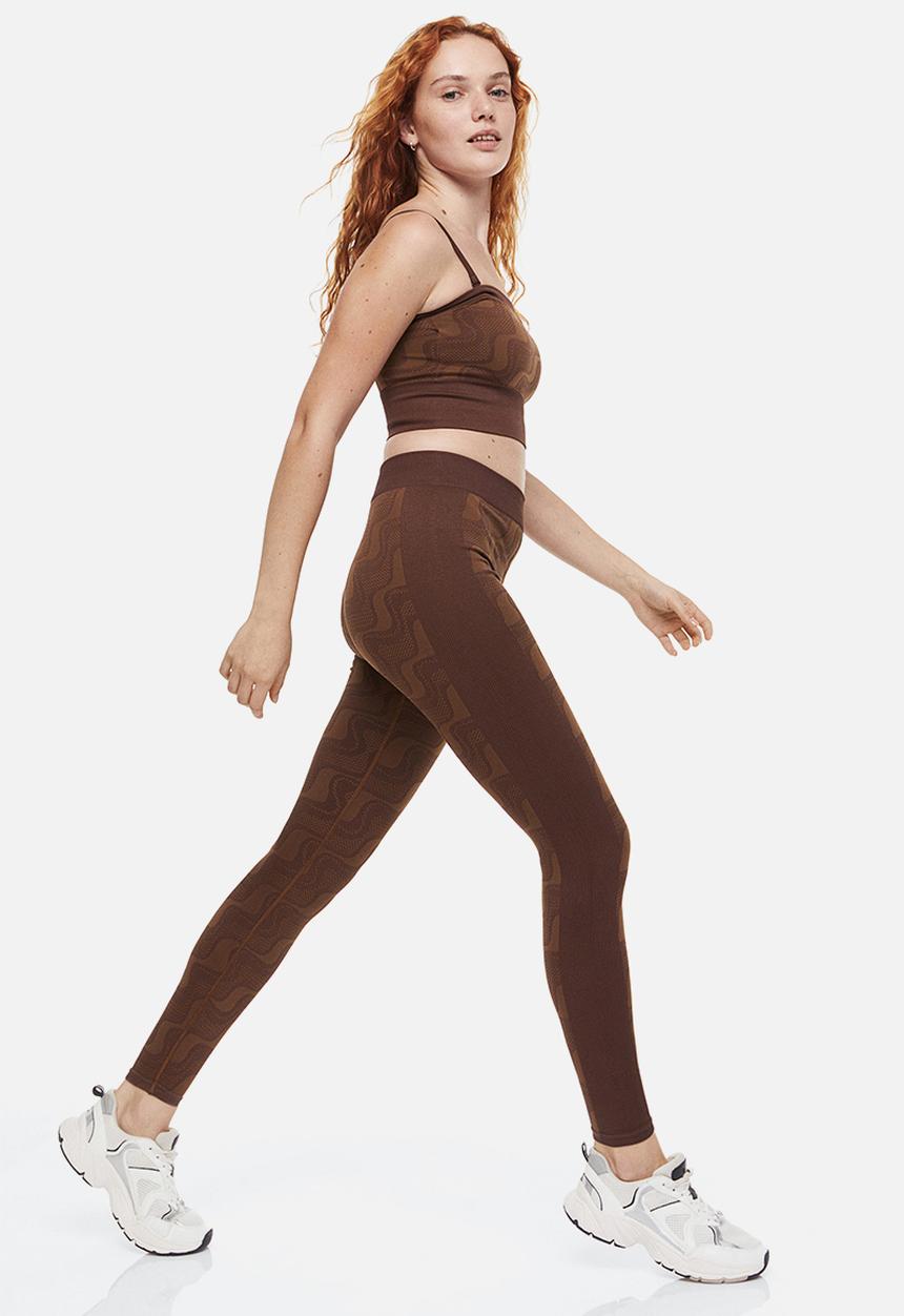 H&M - Seamless sports tights - dark brown/patterned