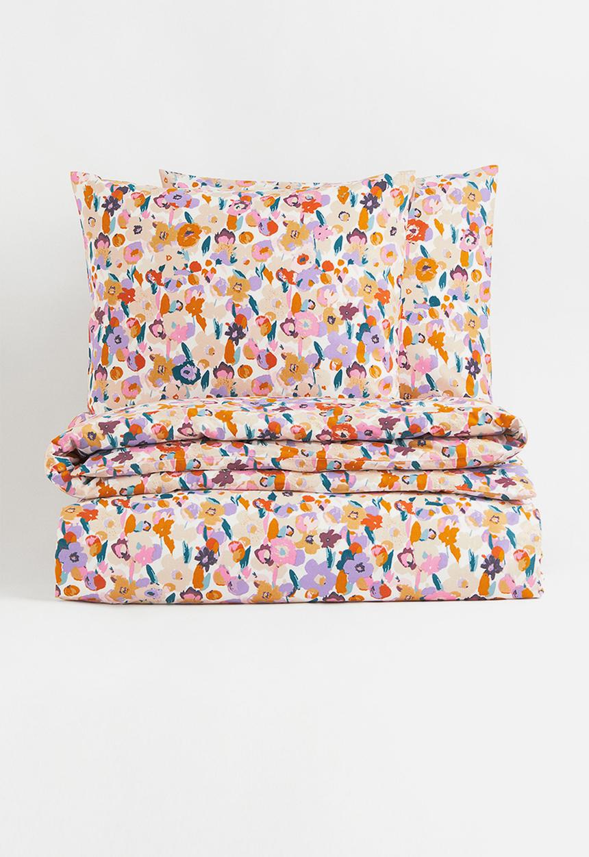 H&M - Floral double/king duvet cover set - beige/multi