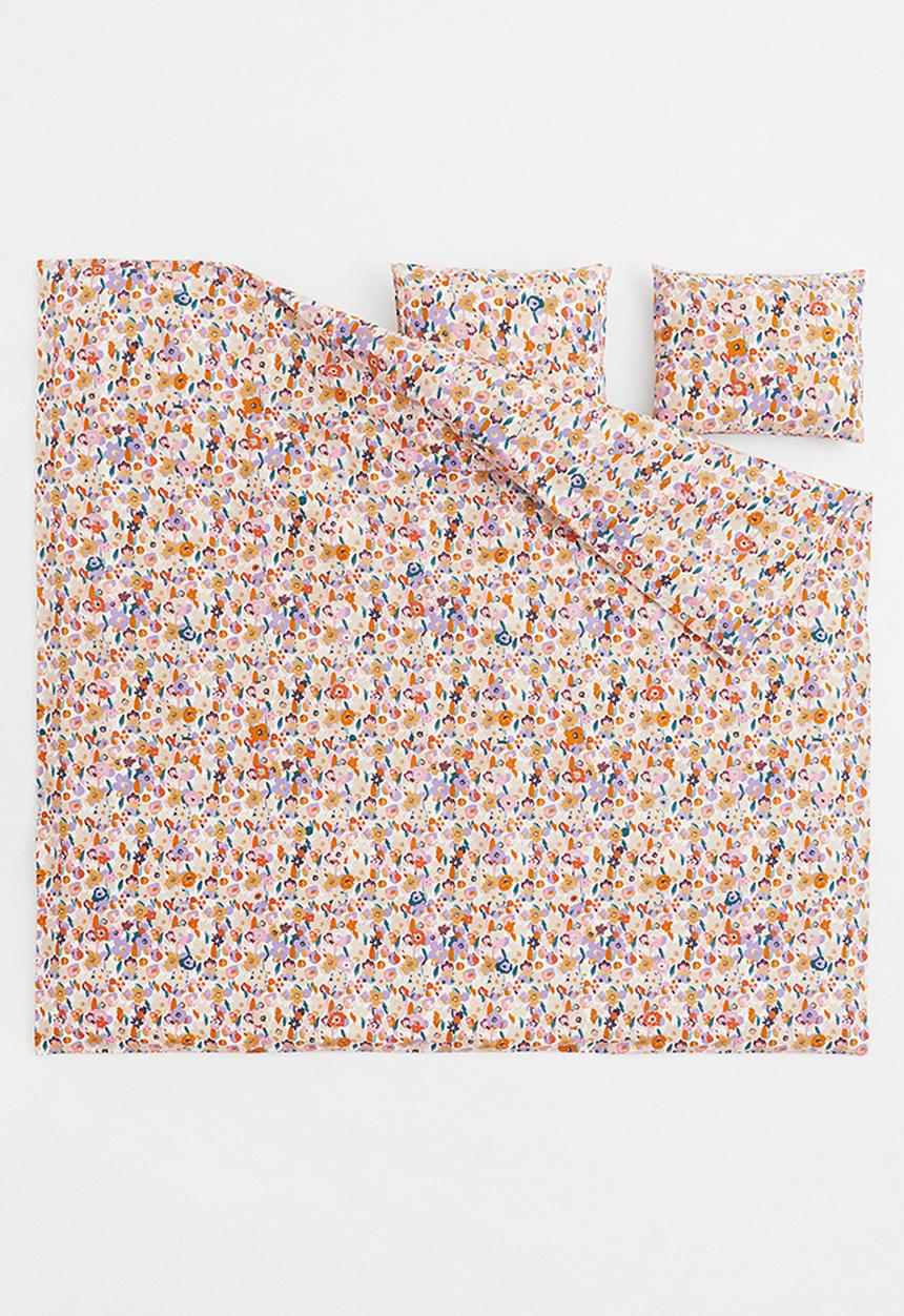 H&M - Floral double/king duvet cover set - beige/multi