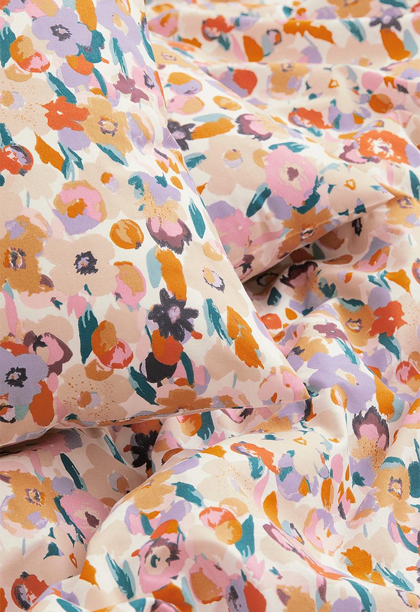 H&M - Floral double/king duvet cover set - beige/multi