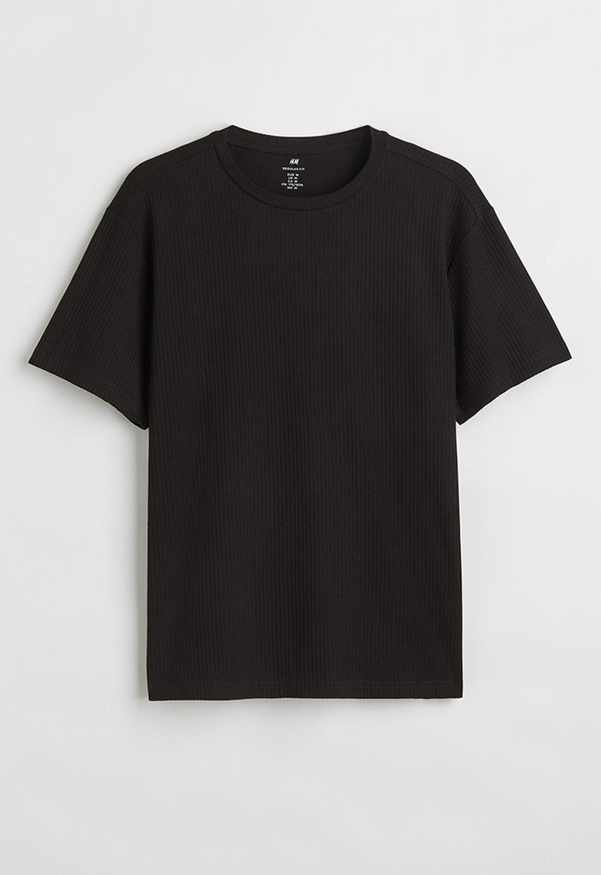 H&M - Regular fit ribbed cotton T-shirt - black