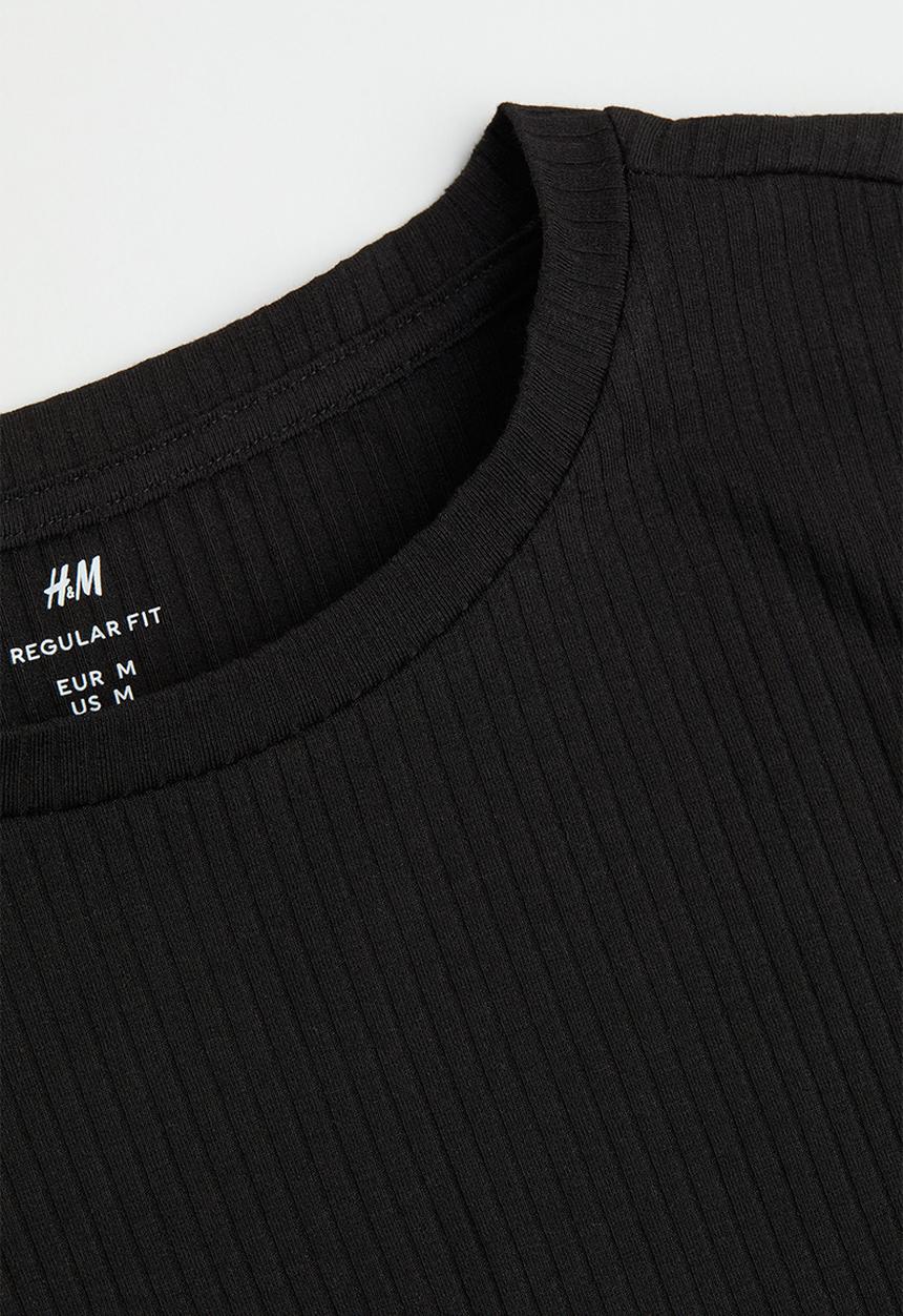 H&M - Regular fit ribbed cotton T-shirt - black