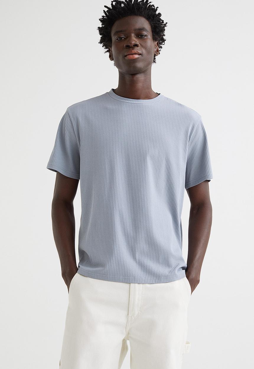 H&M - Regular fit ribbed cotton T-shirt - steel grey
