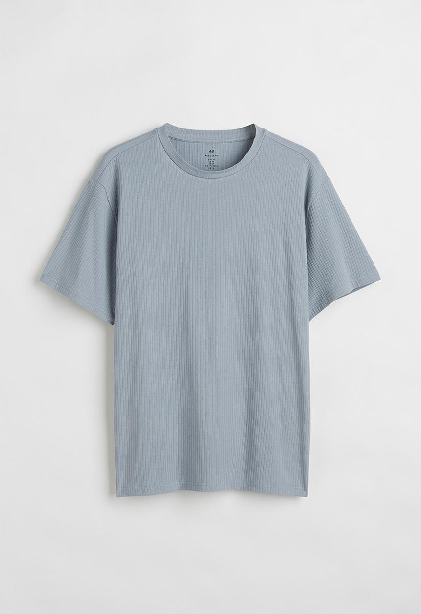 H&M - Regular fit ribbed cotton T-shirt - steel grey
