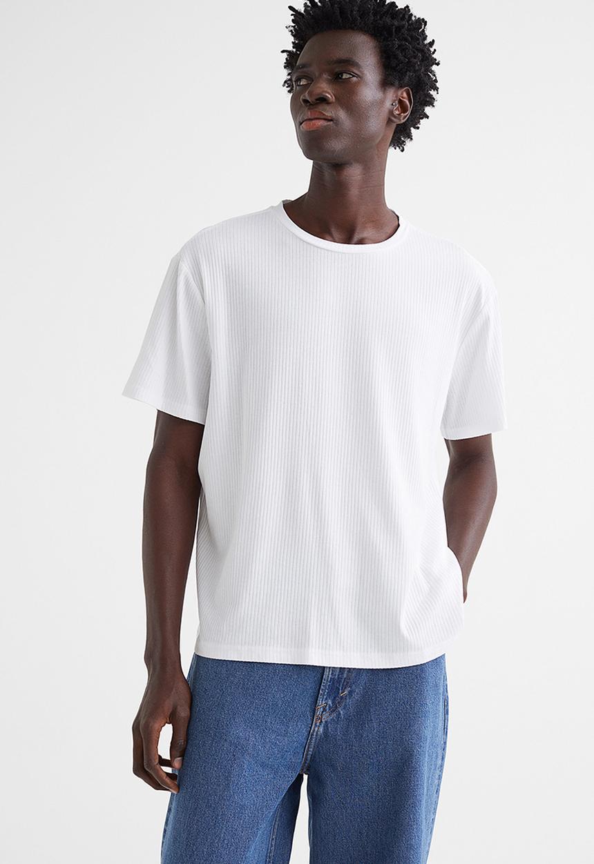 H&M - Regular fit ribbed cotton T-shirt - white