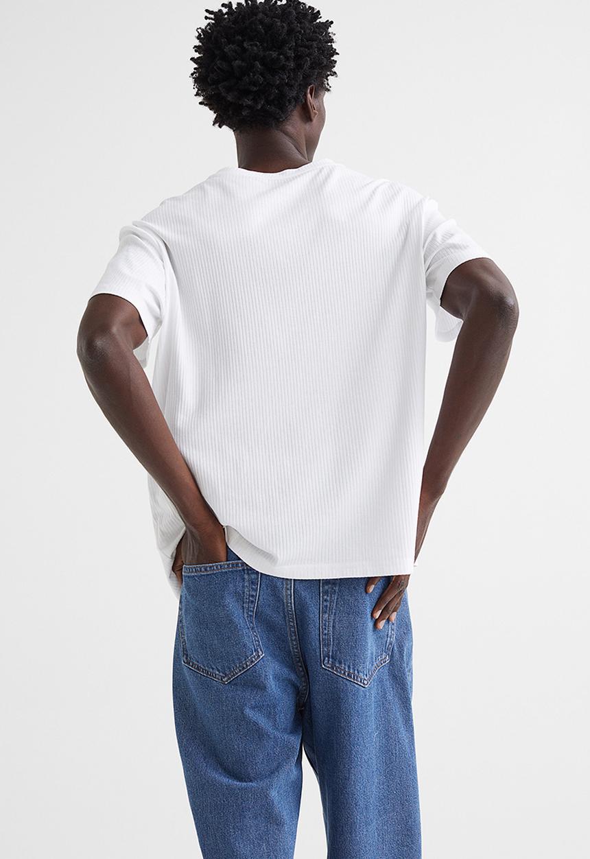 H&M - Regular fit ribbed cotton T-shirt - white