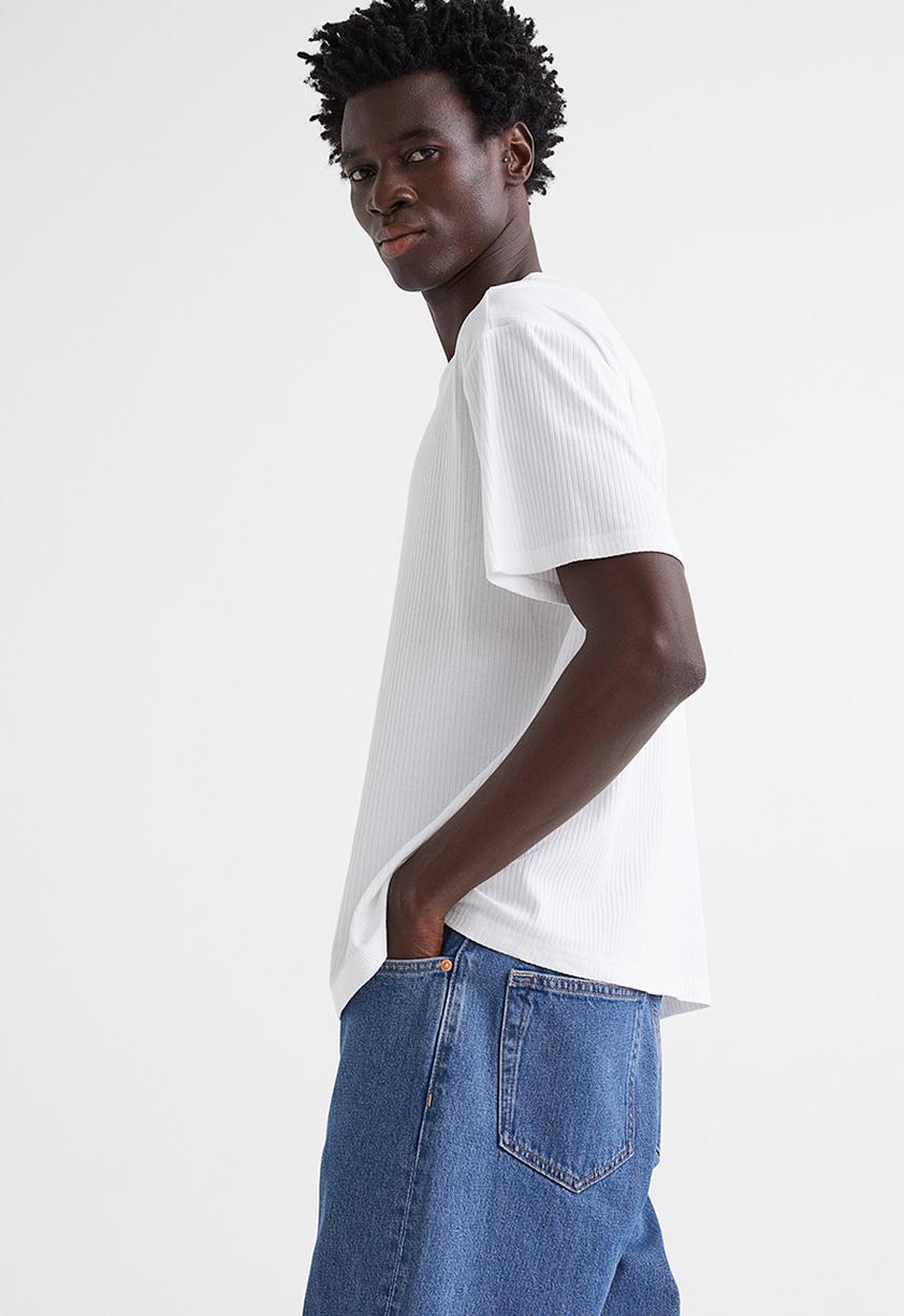 H&M - Regular fit ribbed cotton T-shirt - white